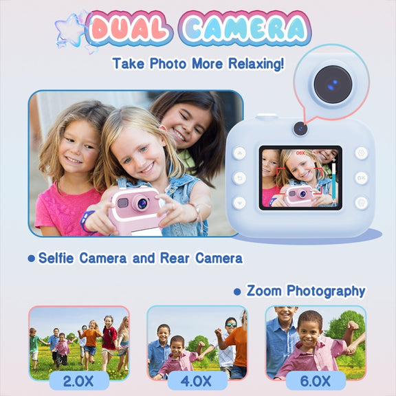 M8 2.4-Inch 1080P HD 2400W Pixel Dual-Camera Children Thermal Printing Camera, Color: Blue+32GB