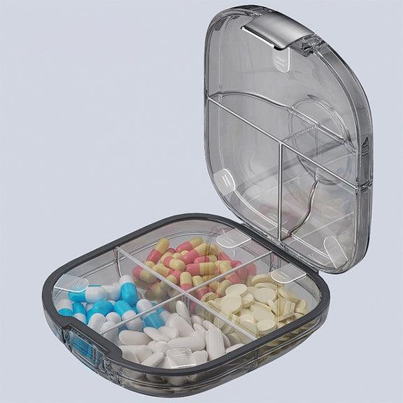 Multi-functional Portable Mini Pill Dispenser Organizer(Transparent Black)