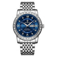 BINBOND B2202 Diamond Dual-calendar Luminous Quartz Watch, Color: White Steel-Blue - free shipping - PMC TechLife - Order now!