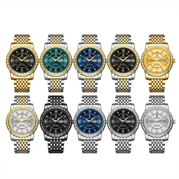 BINBOND B2202 Diamond Dual-calendar Luminous Quartz Watch, Color: Full-gold-Gold