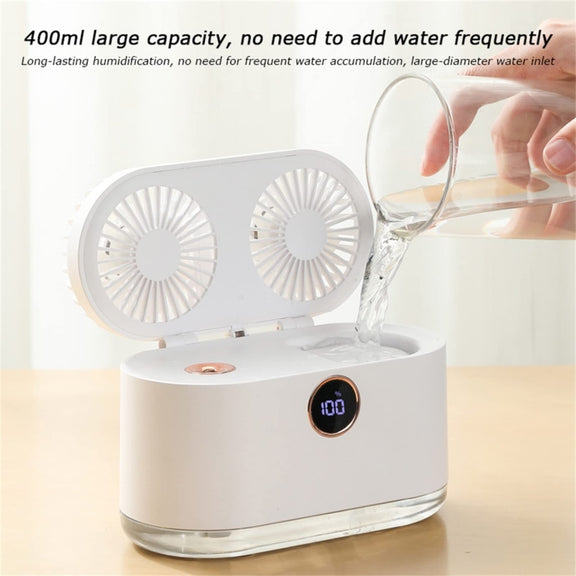WT-818 Dual-leaf Spray Smart Digital Display Desktop Fan Night Light Humidification Cooler(Pink)