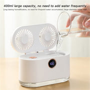 WT-818 Dual-leaf Spray Smart Digital Display Desktop Fan Night Light Humidification Cooler(White)