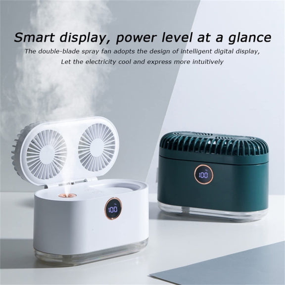 WT-818 Dual-leaf Spray Smart Digital Display Desktop Fan Night Light Humidification Cooler(White)