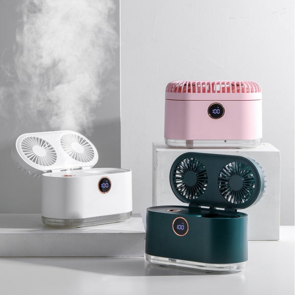 WT-818 Dual-leaf Spray Smart Digital Display Desktop Fan Night Light Humidification Cooler(Pink)