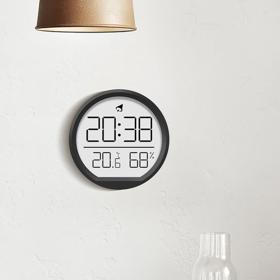 Slim Magnetic Thermometer And Hygrometer Clock Home Wall-Mounted Electronic Clock(White)