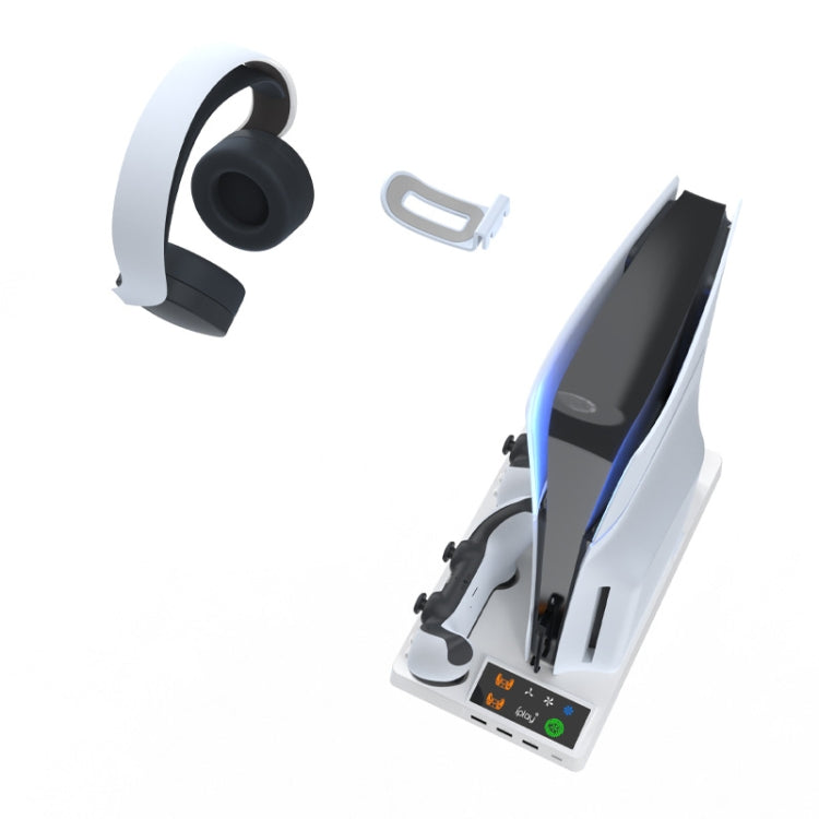 For PS5 Slim iplay HA-8006 Console Multifunctional Cooling Dock Handle Dual Charging Stand Handle Headphone Organizer(White)