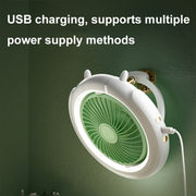 Night Light Desktop Folding Fan Outdoor Camping Hanging Mini Fan, Color: Green Upgraded