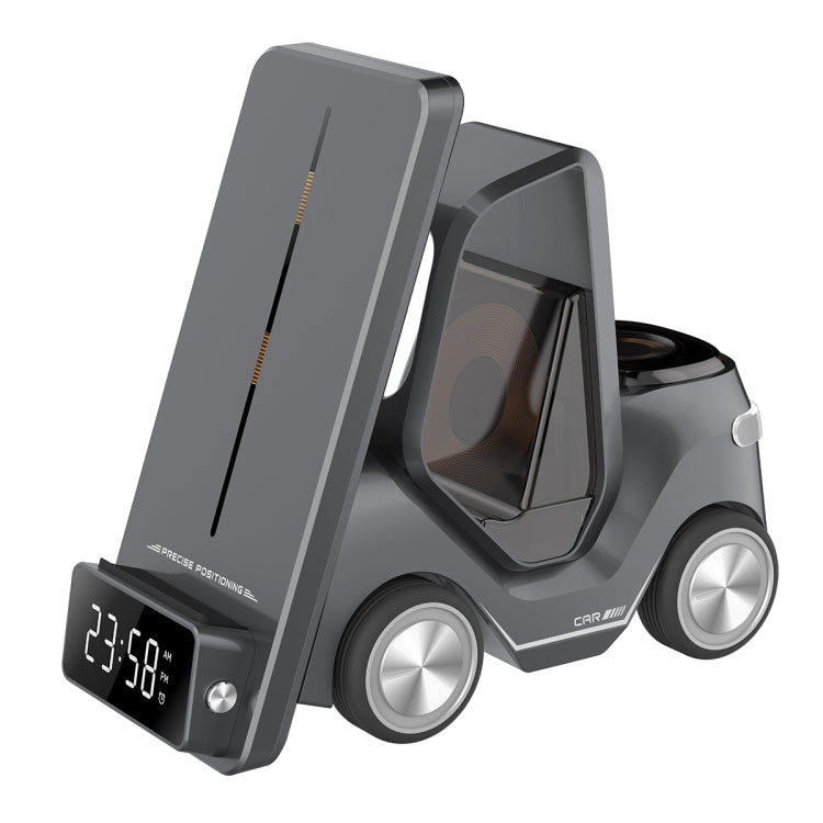 T20 5-in-1 Car-shaped Desktop Alarm Clock Wireless Charger with Atmosphere Light(Gray)