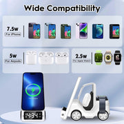 T20 5-in-1 Car-shaped Desktop Alarm Clock Wireless Charger with Atmosphere Light(Gray)