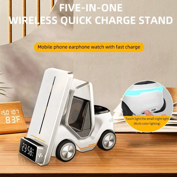T20 5-in-1 Car-shaped Desktop Alarm Clock Wireless Charger with Atmosphere Light(Gray)