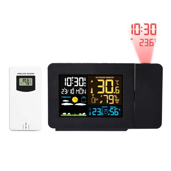 Household Color Screen Temperature And Humidity Meter Weather Forecast Projection Clock, Model: UK Plug