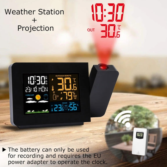 Household Color Screen Temperature And Humidity Meter Weather Forecast Projection Clock, Model: EU Plug