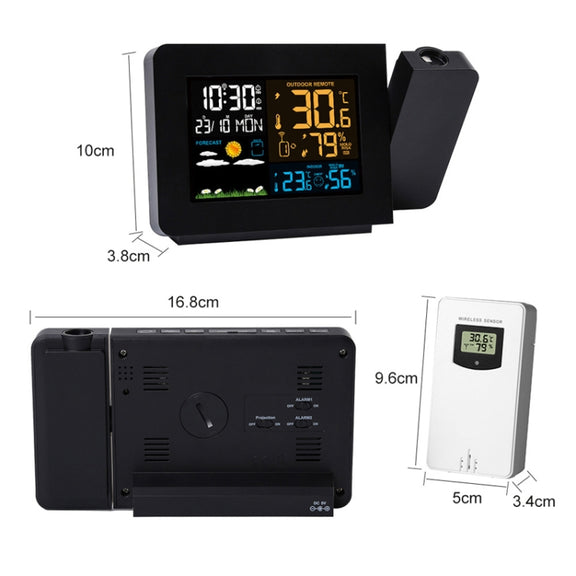 Household Color Screen Temperature And Humidity Meter Weather Forecast Projection Clock, Model: EU Plug