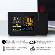 Household Color Screen Temperature And Humidity Meter Weather Forecast Projection Clock, Model: US Plug