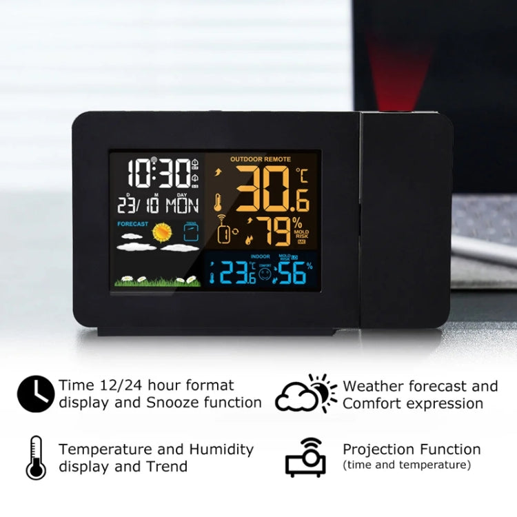 Household Color Screen Temperature And Humidity Meter Weather Forecast Projection Clock, Model: EU Plug