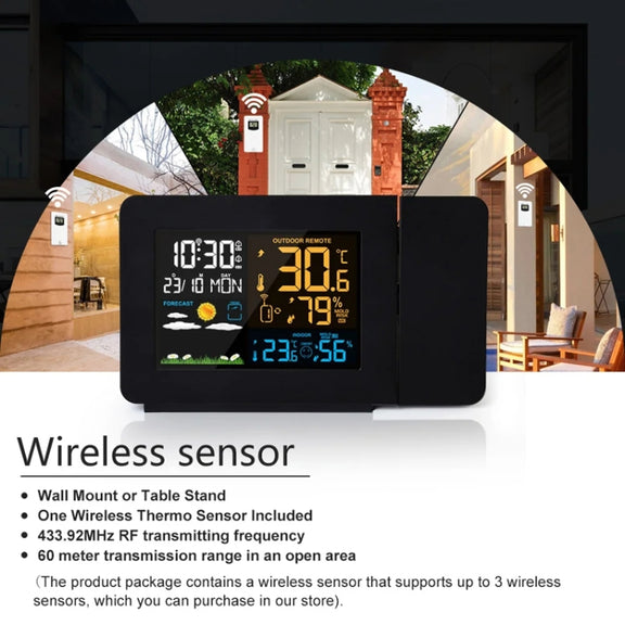 Household Color Screen Temperature And Humidity Meter Weather Forecast Projection Clock, Model: EU Plug
