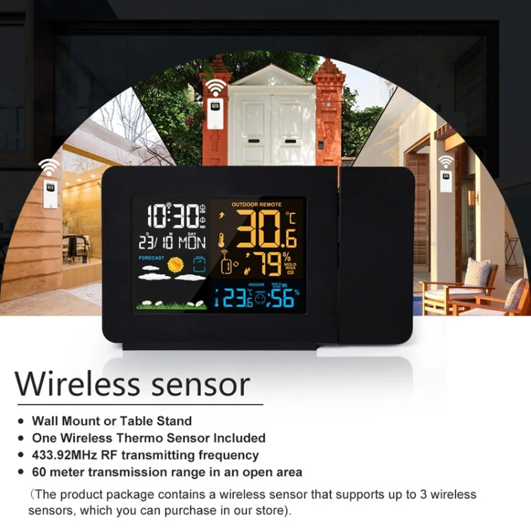 Household Color Screen Temperature And Humidity Meter Weather Forecast Projection Clock, Model: UK Plug