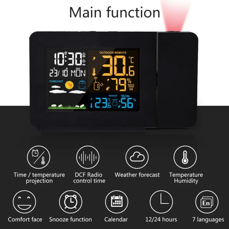 Household Color Screen Temperature And Humidity Meter Weather Forecast Projection Clock, Model: US Plug