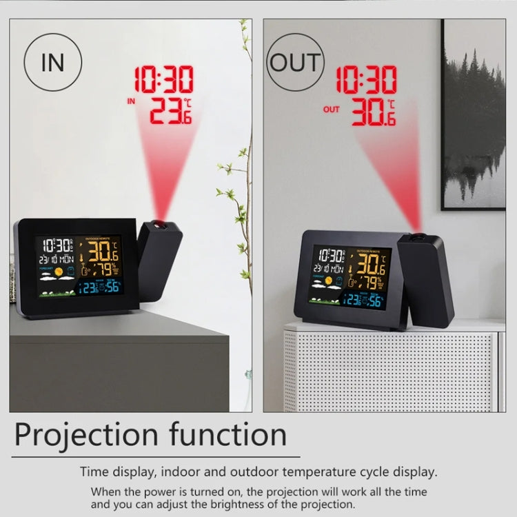 Household Color Screen Temperature And Humidity Meter Weather Forecast Projection Clock, Model: UK Plug