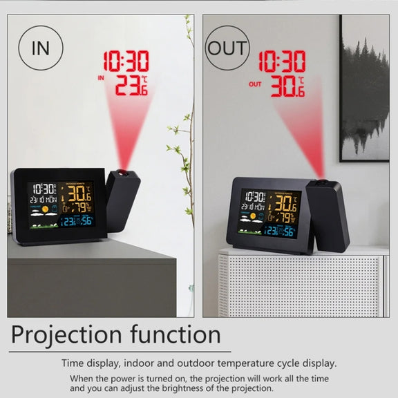 Household Color Screen Temperature And Humidity Meter Weather Forecast Projection Clock, Model: UK Plug