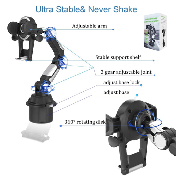 Universal Long Tube 3 Joints Adjustable Car Water Cup Position Cell Phone Holder(S0666A Silver)