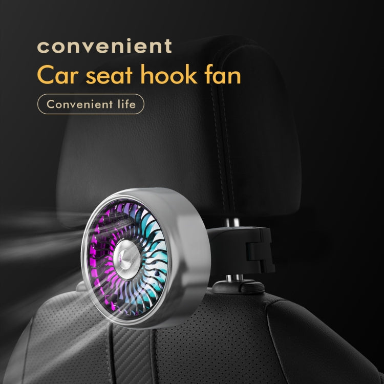 FE052 RGB Color Light USB Plug-in Clip-on Car Rear Seat Headrest Fan(Black)