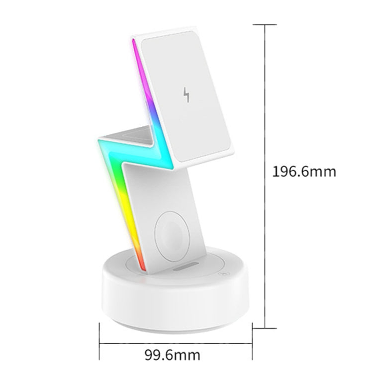 For Apple Series 3 In 1 RGB Light Magsafe Magnetic Mobile Phone Holder Wireless Charger(Black)