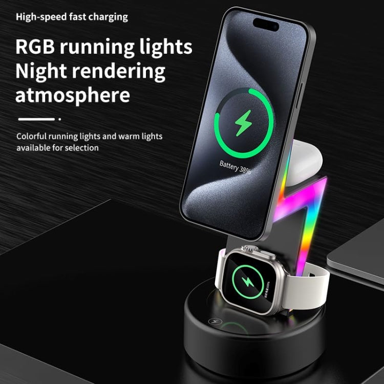 For Apple Series 3 In 1 RGB Light Magsafe Magnetic Mobile Phone Holder Wireless Charger(White)