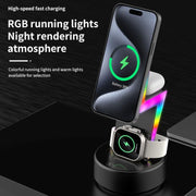 For Apple Series 3 In 1 RGB Light Magsafe Magnetic Mobile Phone Holder Wireless Charger(White)
