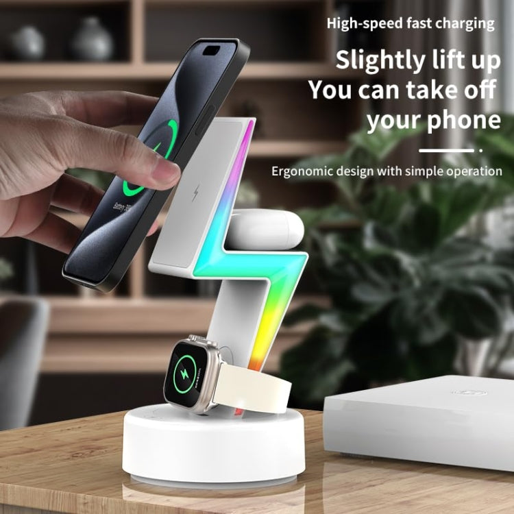 For Apple Series 3 In 1 RGB Light Magsafe Magnetic Mobile Phone Holder Wireless Charger(White)