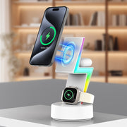 For Apple Series 3 In 1 RGB Light Magsafe Magnetic Mobile Phone Holder Wireless Charger(White)