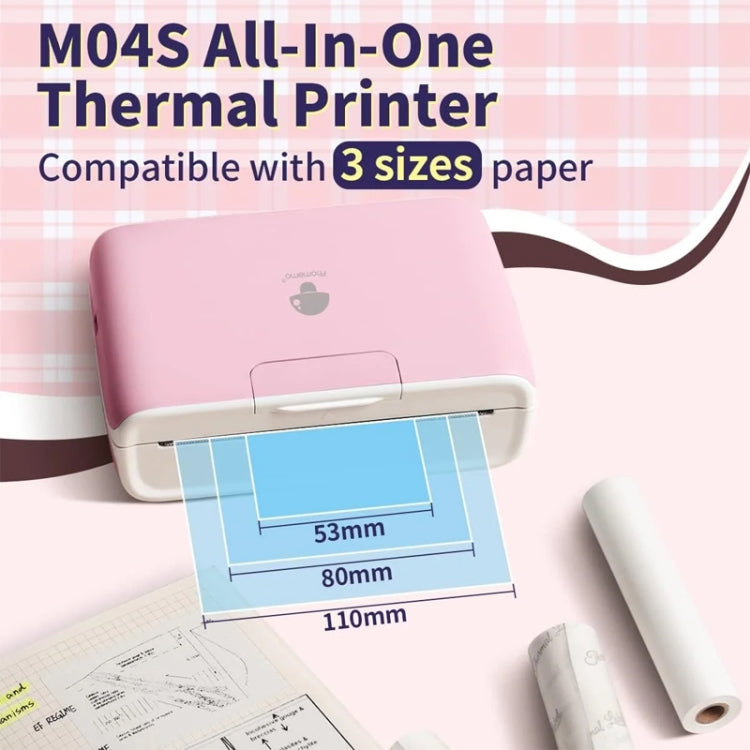 Phomemo M04S Thermal Printer Support 4 Inch Printing Width 300dpi Bluetooth Inkless Printer(Pink)