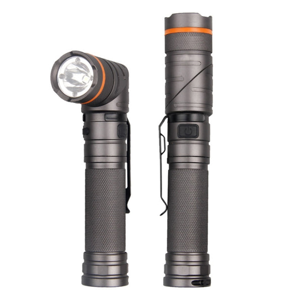90 Degree Foldable Flashlight White / Red / Green Lights Water-resistant Magnetic Torch Built In 18650 Lithium Battery