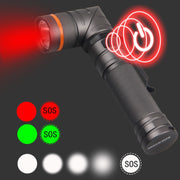 90 Degree Foldable Flashlight White / Red / Green Lights Water-resistant Magnetic Torch Built In 18650 Lithium Battery