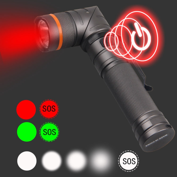 90 Degree Foldable Flashlight White / Red / Green Lights Water-resistant Magnetic Torch Built In 18650 Lithium Battery