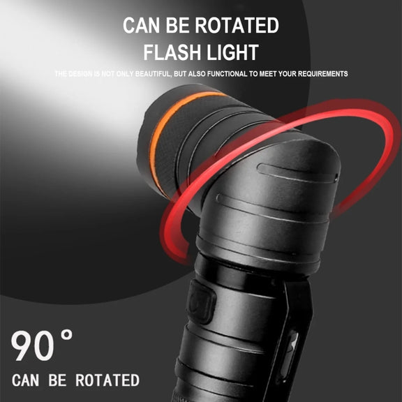 90 Degree Foldable Flashlight White / Red / Green Lights Water-resistant Magnetic Torch Built In 18650 Lithium Battery