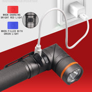 90 Degree Foldable Flashlight White / Red / Green Lights Water-resistant Magnetic Torch Built In 18650 Lithium Battery
