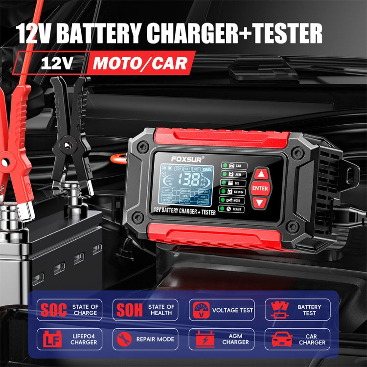 FOXSUR Cars Motorcycles 12V Lithium Cattery Charger With Battery Detection(US Plug)