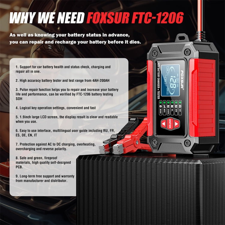 FOXSUR Cars Motorcycles 12V Lithium Cattery Charger With Battery Detection(AU Plug)