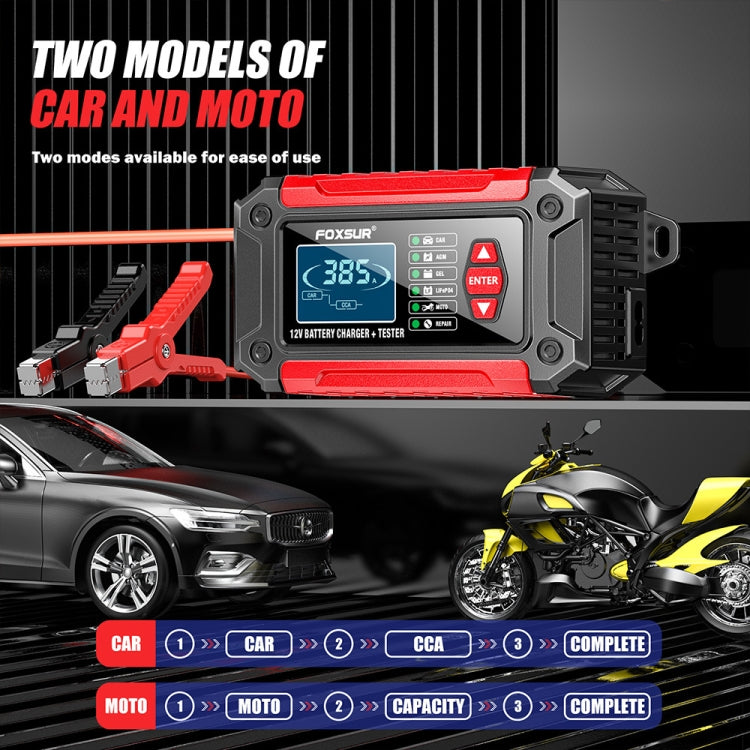 FOXSUR Cars Motorcycles 12V Lithium Cattery Charger With Battery Detection(US Plug)