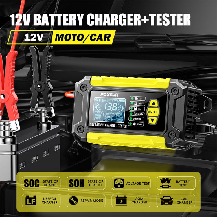 FOXSUR Cars Motorcycles 12V Lithium Cattery Charger With Battery Detection(US Plug)