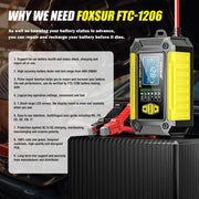 FOXSUR Cars Motorcycles 12V Lithium Cattery Charger With Battery Detection(EU Plug)