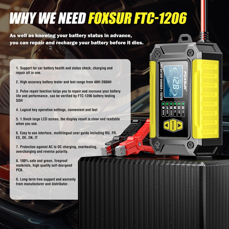 FOXSUR Cars Motorcycles 12V Lithium Cattery Charger With Battery Detection(EU Plug)