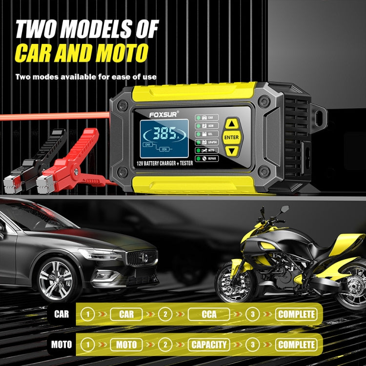 FOXSUR Cars Motorcycles 12V Lithium Cattery Charger With Battery Detection(EU Plug)