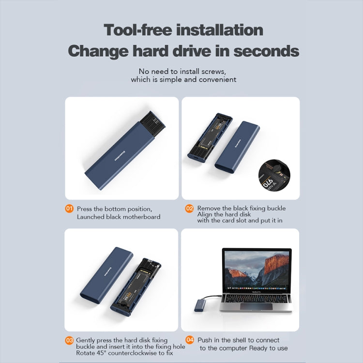 Blueendless M2815SN M.2 Dual Protocol Type-C 3.1 Mobile Hard Disk Box Laptop External SSD(Gray)