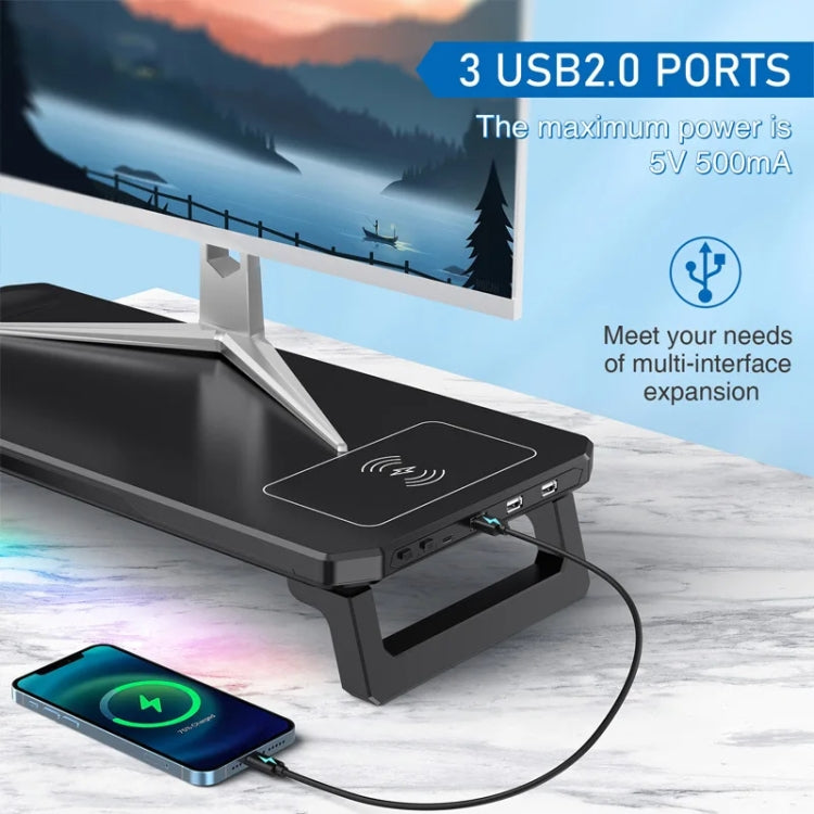 RGB Computer Monitor Stand Riser 3 USB 2.0 +1 Type-C Ports, Spec: Wireless Charging White