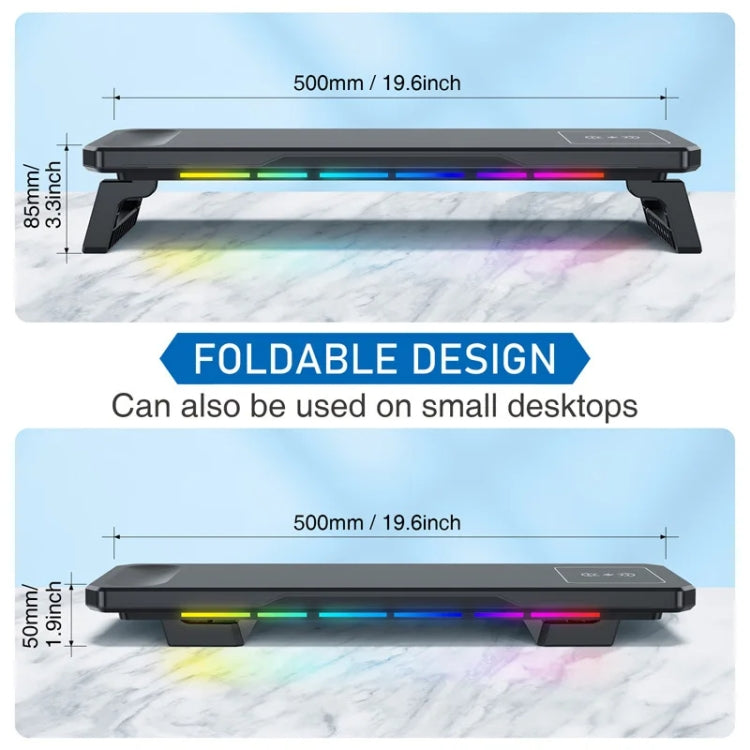 RGB Computer Monitor Stand Riser 3 USB 2.0 +1 Type-C Ports, Spec: Wireless Charging White
