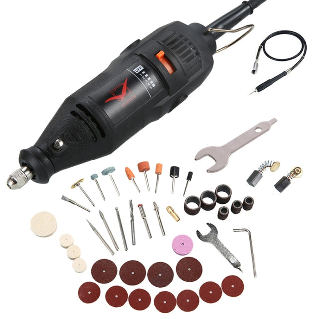 VICOVER Small Adjustable Speed Electrical Grinder Set Jade Carving Pen Polishing Tool EU Plug, Model: 40pcs Parts+Soft Shaft