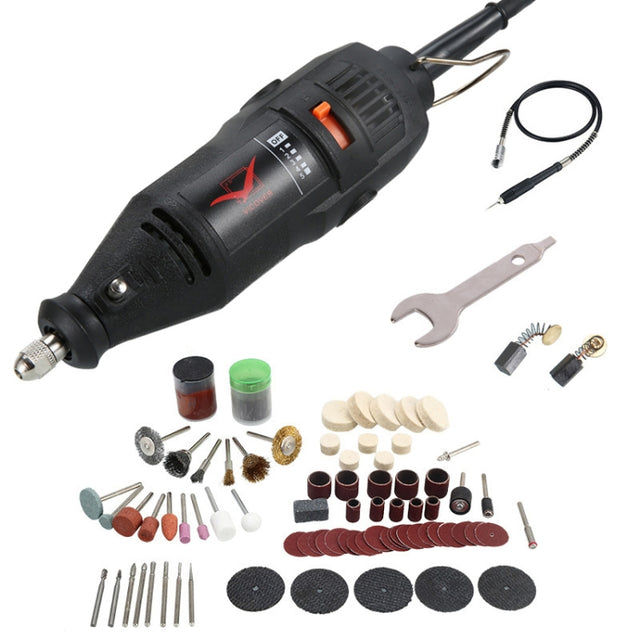 VICOVER Small Adjustable Speed Electrical Grinder Set Jade Carving Pen Polishing Tool EU Plug, Model: 100pcs Parts+Soft Shaft