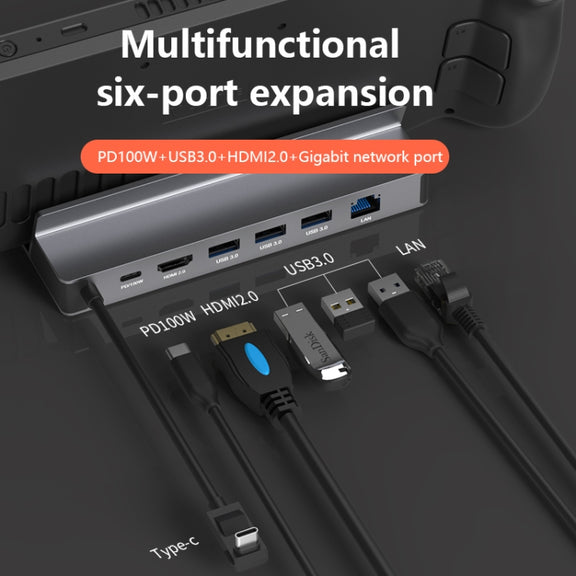 6-in-1 For Steam Deck/ROG Blueendless DS601 Type-C Game Console Base HUB Docking Station